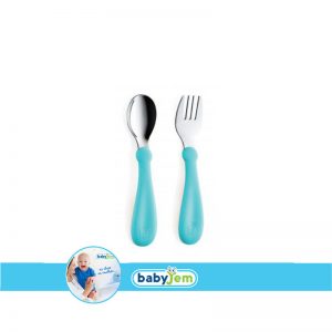 BABYJEM 522 STEEL SPOON AND FORK BLUE