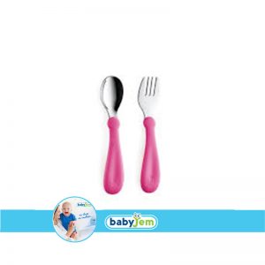 BABYJEM 522 STEEL SPOON AND FORK PINK