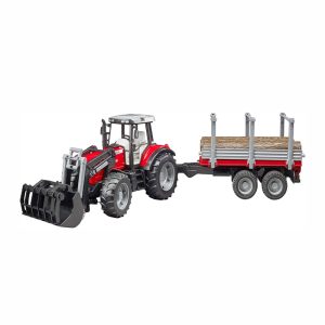 BRUDER MASSEY FERGUSON 7480 + FRONT LOADER & TIMBER TRAILER