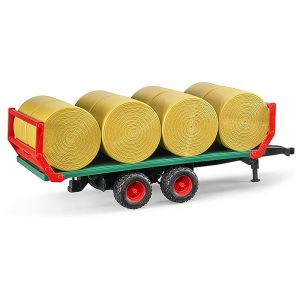 BRUDER TRANSPORT TRAILER WITH 8 ROUND HAY BALES