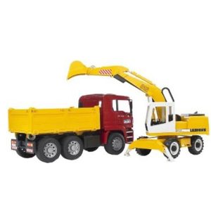 BRUDER MAN TGA DUMP TRUCK WITH LIEBHERR BUCKET EXCAVATOR