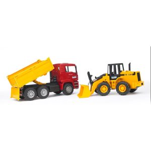BRUDER MAN  TIPPER TGA TRUCK WITH ARTICULATED WHEEL LOADER FR 130