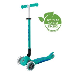 GLOBBER PRIMO FOLDABLE PLUS LIGHTS SCOOTER  - EMERALD GREEN/NAVY BLUE
