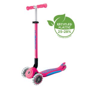 GLOBBER PRIMO FOLDABLE PLUS LIGHTS SCOOTER  - FUCHSIA/SKY BLUE