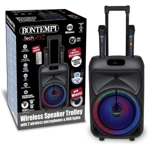 BONTEMPI Wireless trolley speaker with 2 wireless microphones and RGB lights