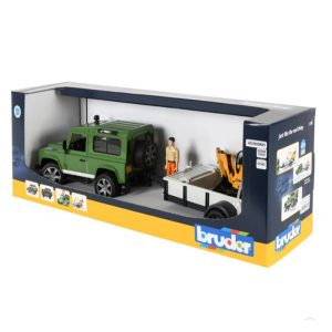 BRUDER LAND ROVER DEFENDER WITH RIM TRANSPROT JCB MICRO EXCAVATOR