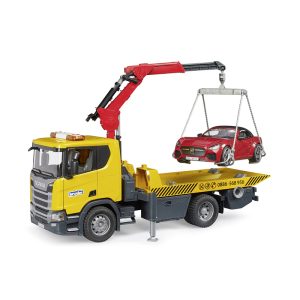 BRUDER SCANIA SUPER 56OR TOW TRUCK WITH LIGHT & SOUND MODULE & BRUDER ROADSTER