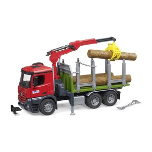 BRUDER MB AROCS TIMBER TRUCK WITH LOADING CRANE GRAB & 3 TRUNKS